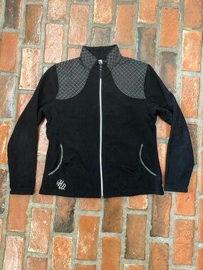VTG Harley Davidson Lightweight Quilted Zipper Fleece Embroidered Black SZ XL